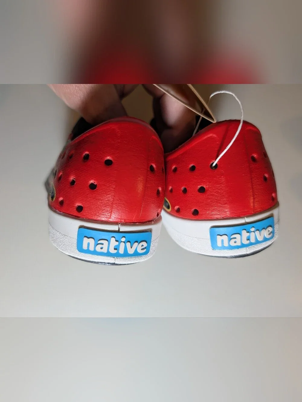 Native Jefferson Jr 1 Waterproof Slip-On Shoes in Black/Red With Flames NWT